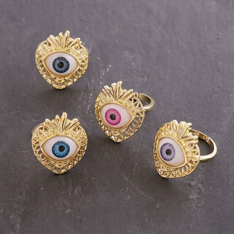 Evil Eye Ringe Kupfer 18K Vergoldet Herzform Anatomisch Gothic Verstellbar Offen Band Schmuck Amulett Für Frauen
