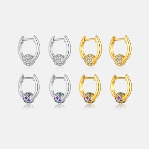 925 Sterling Silver Hoop Earrings With Colorful Pave Zircon Ball Charms Elegant Fashion Jewelry For Women
