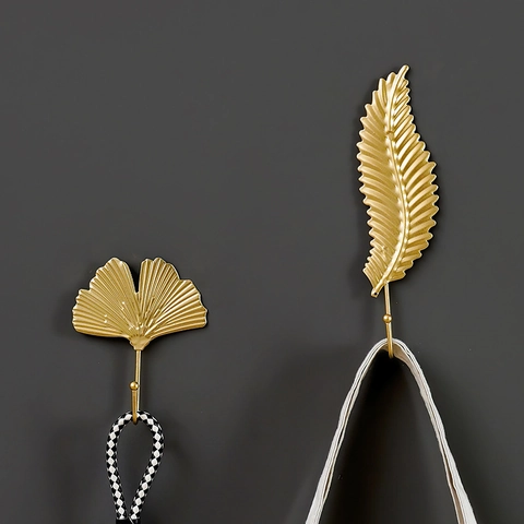Ganci Da Parete A Forma Di Foglia In Metallo Dorato Appendiabiti Decorativi Per Cappotti Cappelli Chiavi Arte In Ferro Casa