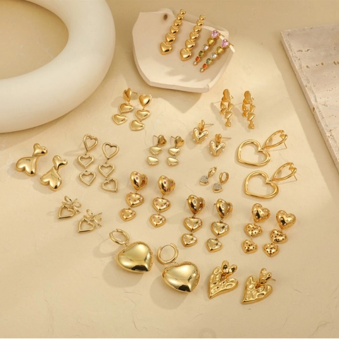 Orecchini Pendenti A Cuore Vintage Acciaio Inossidabile Placcato Oro 18K Gioielli Di Moda Eleganti Per Donna