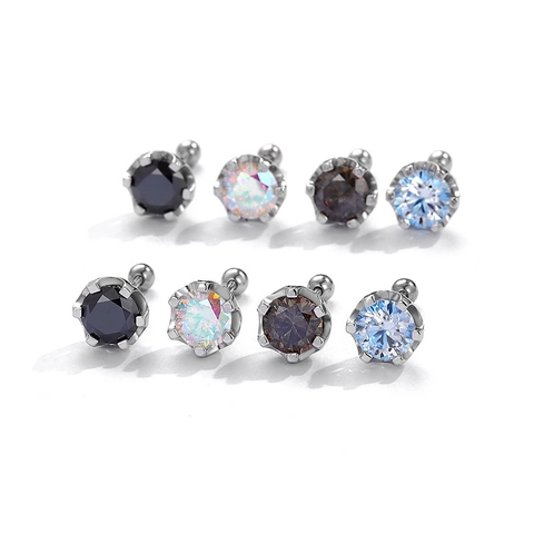 925 Sterling Silver Round Rhinestone Stud Earrings For Women Multi Color Geometric Minimalist Fashion Commute Jewelry Gift