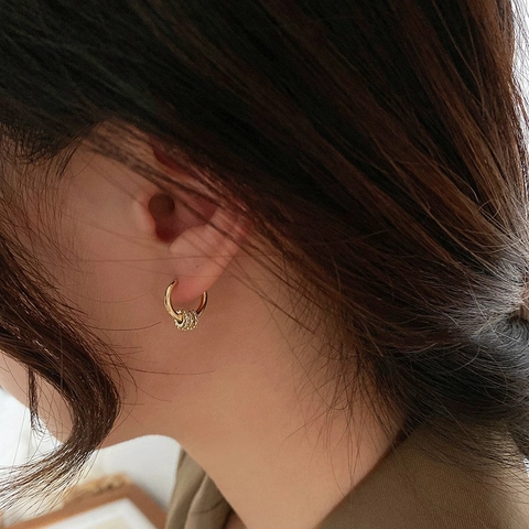 Mini Huggie Hoop Earrings Copper Gold Plated With Small Zircon Rings Geometric Jewelry For Women