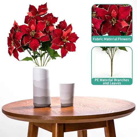 Fleurs De Noël Poinsettia Artificielles Tissu PE Bord Pailleté Décoration De Table Maison Style Nordique
