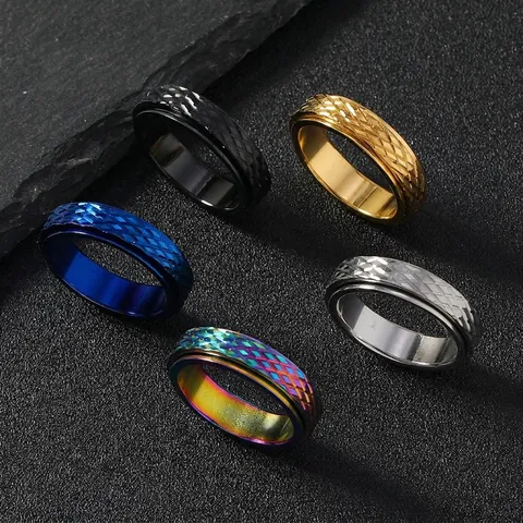 Stainless Steel Spinner Ring Mesh Texture Fidget Band Stress Relief Punk Jewelry For Men And Women