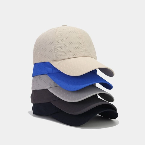 Baseball Cap Breathable Quick Dry Laser Cut Holes Sun Protection Lightweight Adjustable Outdoor Sports Hat Solid Color