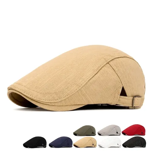 Retro Cotton Denim Newsboy Cap Adjustable Breathable Flat Beret Hat For Men Women Casual British Ivy Style