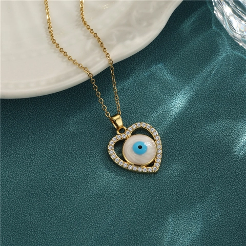 Evil Eye Herz Halskette Edelstahl Strass Gold Beschichtet Anhänger Für Damen Trendiger Glücksschmuck