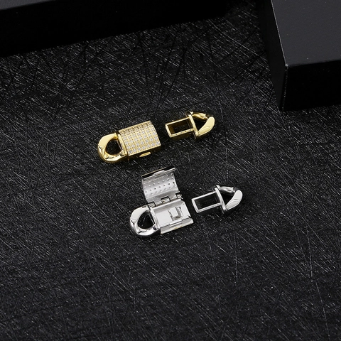 Cierre De Conector De Joyas De Acero Inoxidable Pave Zirconia Hip Hop Hebilla De Collier Para Cadena DIY Accesorios