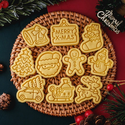 Christmas Cookie Molds PLA Plastic 3D Embossing Biscuit Cutters Cartoon Holiday Baking Stamps For DIY Kitchen Novelty