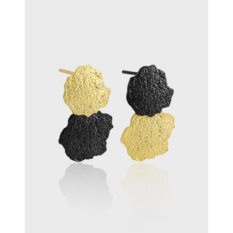 Minimalist Irregular Round S925 Sterling Silver Stud Earrings For Women Cool Textured Geometric Double Color Earring Jewelry