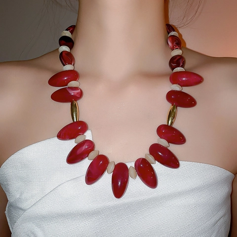 Acryl Harz Klobige Perlenkette Bohemian Ethno Stil Retro Statement Schmuck Elegante Schlüsselbeinkette Für Damen