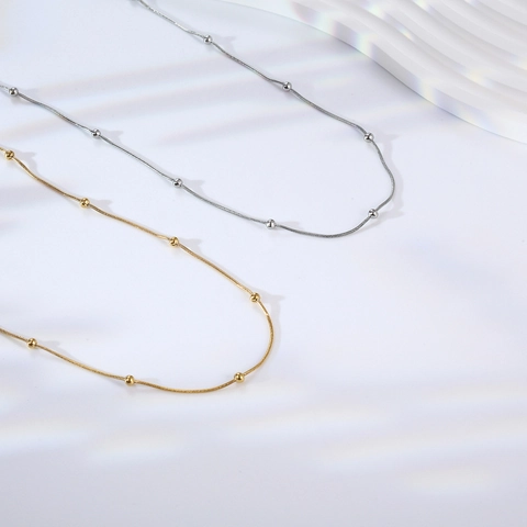 Ronde Kralen Slangenbot Ketting Halsketting Roestvrij Staal Verguld Minimalistische Sleutelbeen Sieraden Dames Elegant Eenvoudig