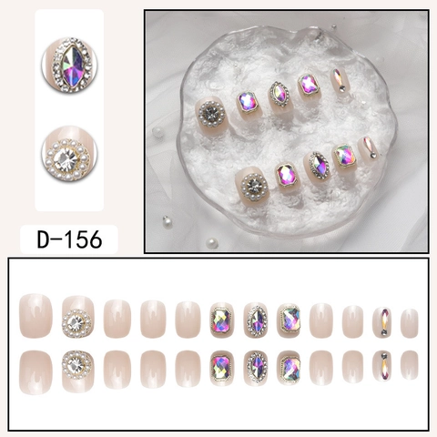 Unghie Finte Press On Rosa Nude Lusso Strass Perla Artificial Elegante Corto Tondo Stile Dolce
