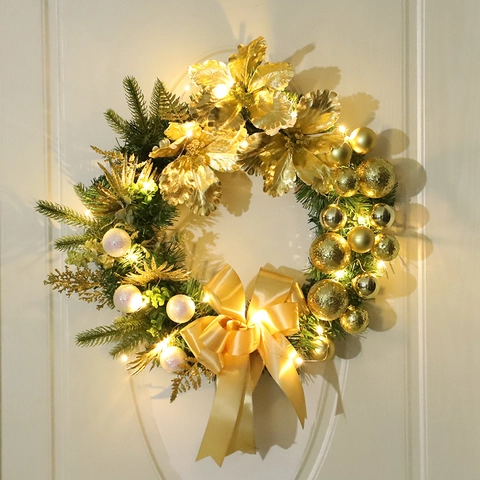 Ghirlanda Di Natale Artificiale Con Fiori Dorati Palline Grande Fiocco Ghirlanda Di Pino Per Porta D'ingresso Parete Arredo