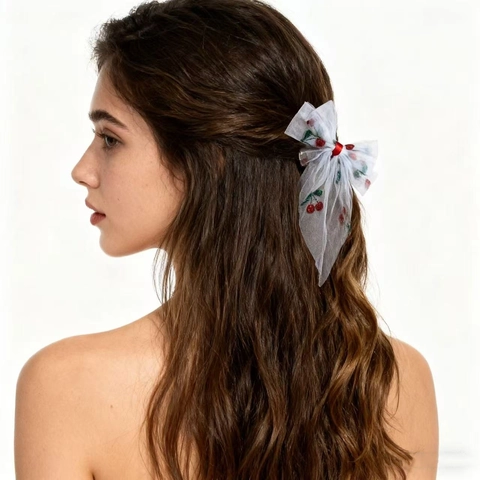 Molletta Per Capelli Con Fiocco In Rete Motivo Ciliegia Fermaglio A Molla Accessorio Dolce Copricapo Elegante Per Donne Ragazze