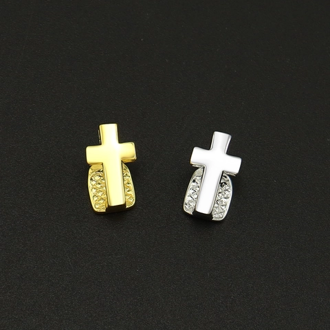 Hip Hop Enkele Tand Grillz Kruisvorm Goud Zilver Verguld Koperen Tandensieraden Voor Mannen Vrouwen Feest Optreden Accessoires