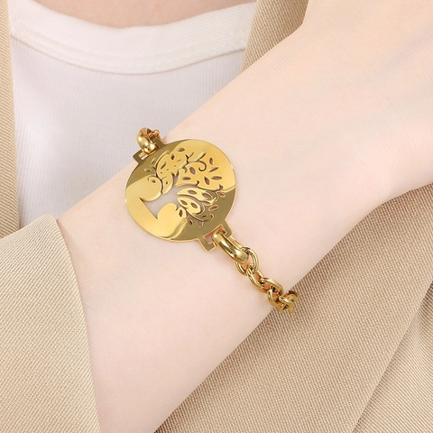 Bracciale Pendente Albero Della Vita Acciaio Inossidabile Cavo Geometrico Catena A Maglie Gioielli Per Donna