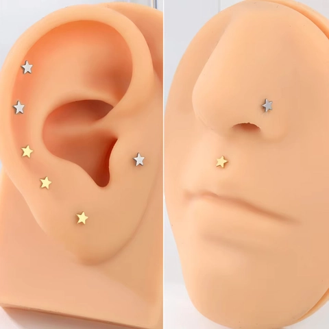ASTM F136 Titanium Internal Thread Lip Stud Star Moon Lightning Piercing Studs Gold Silver Geometric Body Piercing Jewelry