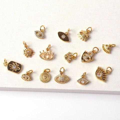 Ciondoli Malocchio Rame Placcato Oro Micro Zircone Pendenti Per DIY Creazione Gioielli Orecchini Collane