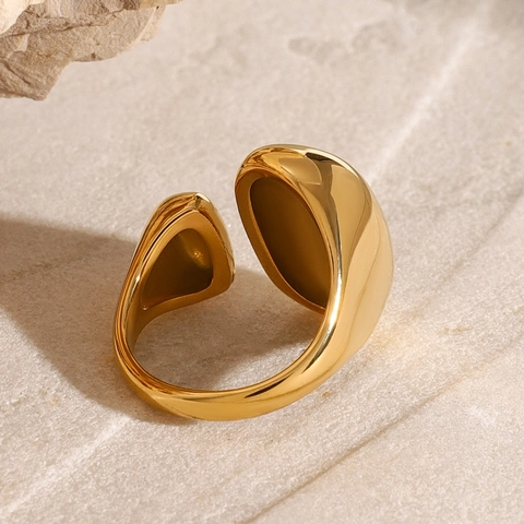Dames Roestvrij Staal Open Ring Verguld Geometrisch Onregelmatig Organische Vorm Verstelbare Vingerring Waterdicht Hypoallergeen