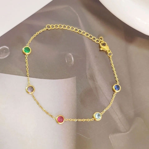 Lujoso Conjunto de Collar y Pulsera de Cobre Chapado en Oro Plata Con Diamantes de Imitación de Colores para Mujer