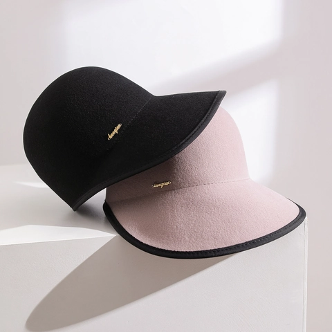 Sombrero Cloche Lana Australiana Fieltro Retro Copa Redonda Ala Ancha Con Logo Metálico Otoño Invierno Cálido Moda Mujer