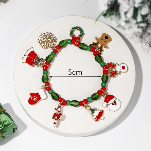 Kerst Kralenarmband Met Emaille Legering Kerstman Eland Hangers Kristallen Glaskralen Feestelijke Sieraden Vrouwen