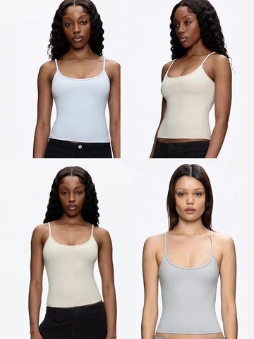 Slim Fit Tank Top For Women Nylon Spandex Blend Elastic U Neck Cropped Camisole Streetwear Sexy Solid Color Basic Summer Vest