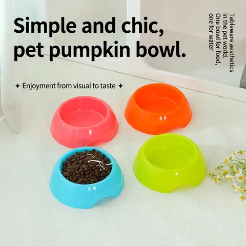 Pumpkin Shaped Pet Bowl PP Plastic Food Water Dish Neck Protection Anti Spill Feeders For Cats Small Dogs