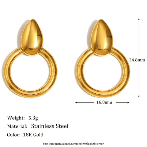 Pendientes De Botón Con Aro De Gota De Agua Acero Inoxidable Chapado En Oro 18K Chic Joyería Mujeres