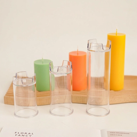 Transparent Plastic Cylinder Candle Molds DIY Column Pillar Church Top Flat Shape Manual Crafting Tools Simple Design
