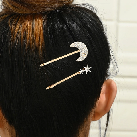 Moon Star Snowflake Haarklammern Elegante Legierung Strass Bobby Pins Goldene Metall Haarnadeln Zubehör Für Frauen