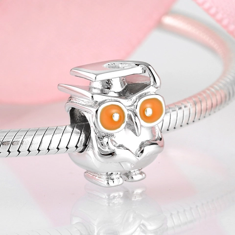 Ciondoli a Forma di Eule in Argento Sterling S925 Con Cappello di Laurea per Creazione Fai da Te di Bracciali e Collane Gioielli