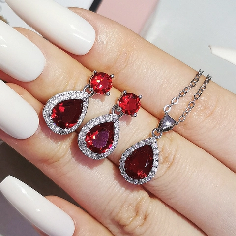 Wassertropfen Birnenform Zirkonia Halskette Und Ohrringe Elegantes Halo Kupferschmuck Mode Für Damen