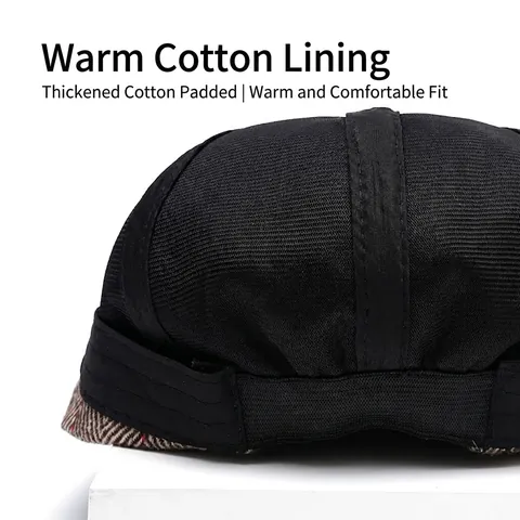 British Vintage Newsboy Cap Herringbone Plaid Octagonal Hat Warm Adjustable Flat Cap For Men And Women