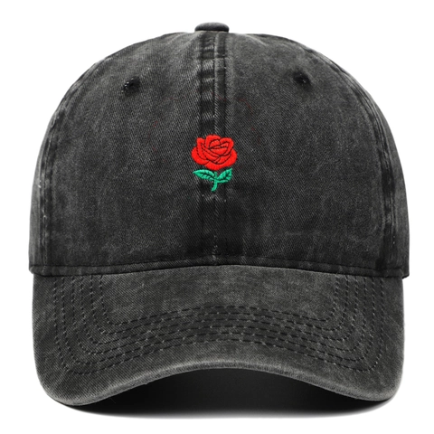 Berretto Da Baseball In Cotone Lavato Ricamato Con Rosa Cappello Da Sole Vintage Regolabile Per Uomo Donna Casual All Aperto