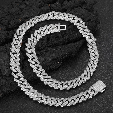 Collana Catena Cuban Link Iced Out Doppia Fila Rombica Micro Pave Zircone Hip Hop Gioielli In Rame Per Uomini