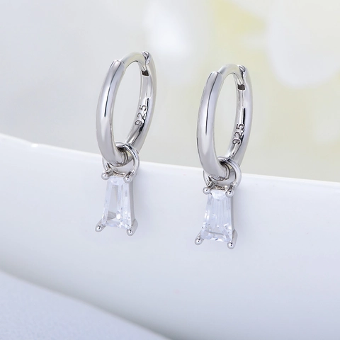 925 Sterling Silver Geometric Square Hoop Earrings With Baguette Rhinestone Gold Silver Dangle Earrings For Women Fashion Jewelry