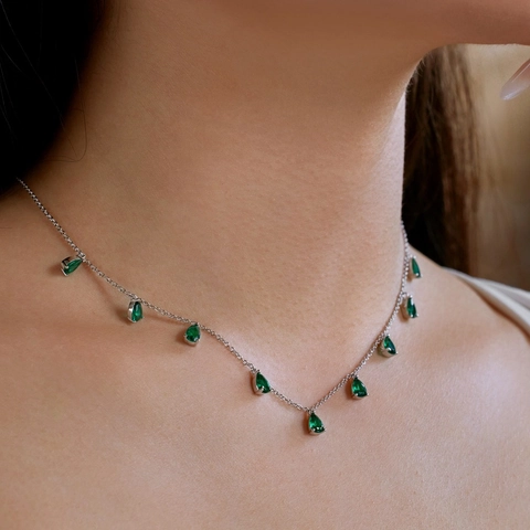 Collar de Plata de Ley 925 Circonia Colgante de Gota de Agua Corte Pera Cadena de Clavícula Joyería Fina Para Mujer Regalo