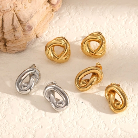 Edelstahl Ohrringe 18K Vergoldet Knotendesign Geometrisch Twist Modeschmuck Für Damen Nicht Verblassend