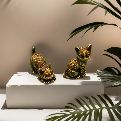 Statuina Gatto In Lega Di Ottone Vintage Miniatura Statua Gattino Consistenza Pelliccia Ornamento Scrivania Decorazione Casa