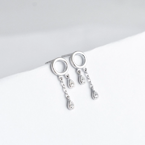 Boucles d'Oreilles Fil d'Oreille Gland Longue Goutte d'Eau en Cuivre Strass Style Coréen pour Femmes Bijoux Cercle Géométrique Élégant