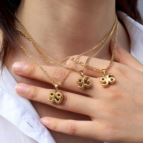 Vintage 90er Bubble Nummer Anhänger Halskette 18K Vergoldetes Kupfer Schmuck Für Damen Und Herren Täglich Tragen Geschenk