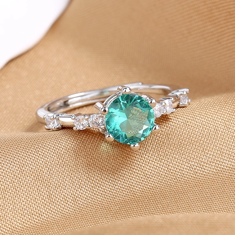 Anello Regolabile Rotondo Con Zircone Verde Rame Placcato Argento Gioielli Eleganti Geometrici Regalo Per Donne