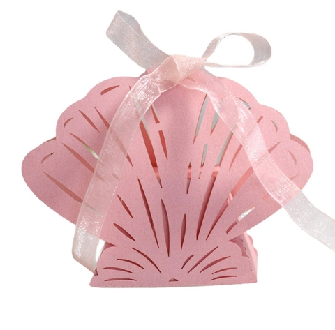 Shell Shape Candy Boxes Laser Cut Hollow Pearlescent Paper Gift Box With Ribbon For Wedding Party Celebration Elegant