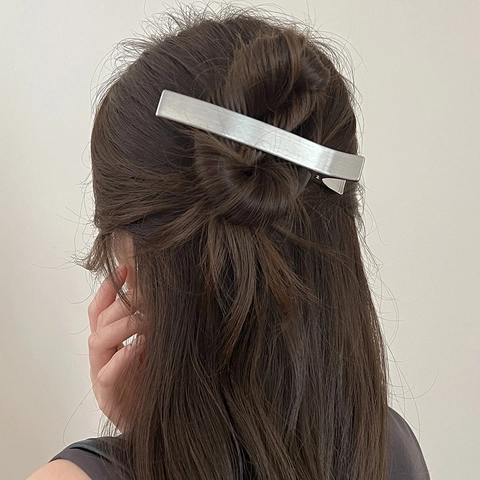 Pinzas Para El Cabello De Metal Cepillado Rectangular Clips De Pico De Pato Minimalista Elegante Accesorios Para Mujer