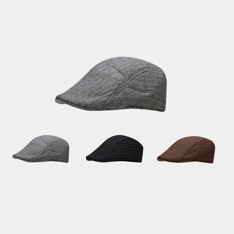 Vintage British Style Men Ivy Cap Autumn Winter Warm Pinstripe Flat Cap Retro Newsboy Hat Casual Accessories