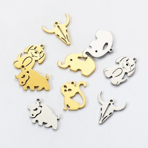 Stainless Steel Animal Charms Elephant Cat Dog Bull Head Pendants For DIY Jewelry Making Crafts Accessories
