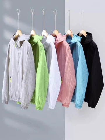 Men Hooded Lightweight Sun Protection Jacket Outdoor Windbreaker Breathable UV Shield Zip Up Outerwear