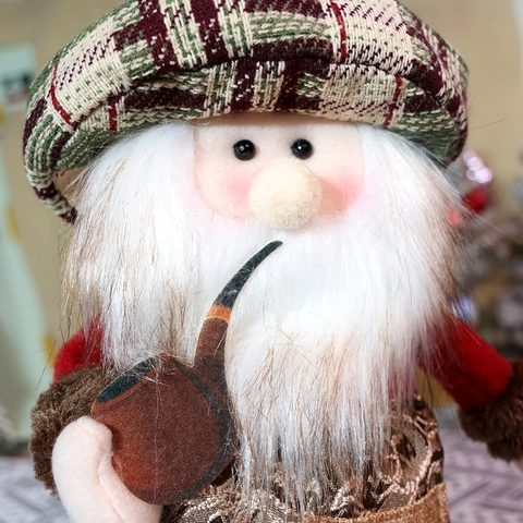 Christmas Plush Doll Ornaments Standing Santa Claus Snowman Reindeer Red Green Checkered Fabric Festive Tabletop Decoration
